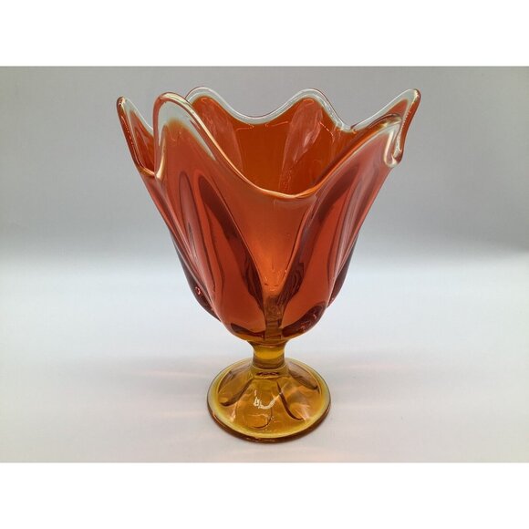 Viking Vintage 6 Pedal Amberina Vase MCM Collectible Art Glass 9 Inches Tall - Picture 11 of 12